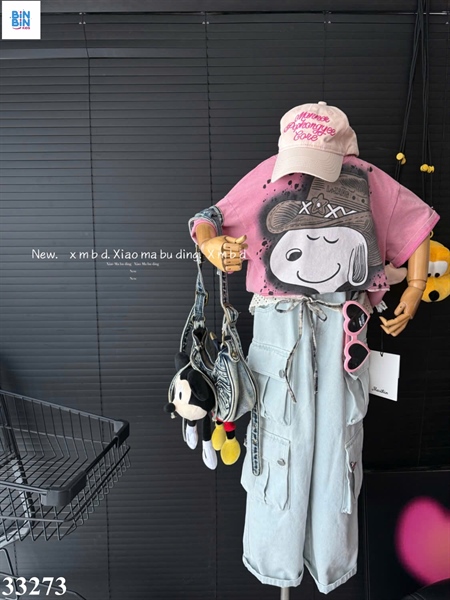 33273- Áo crop Hồng Marthin cún Snoopy