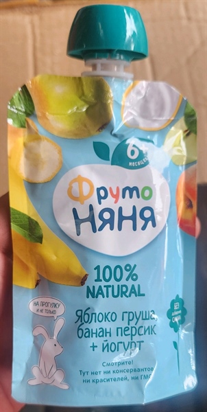 (094) FRUTO Trái cây nghiền lê, chuối, đào, kem sữa 90g 6m+