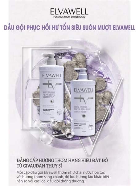 Cặp Gội Xả Elvawell White Truffle 1000ml Phục Hồi Tóc Hư Tổn, Khô Xơ