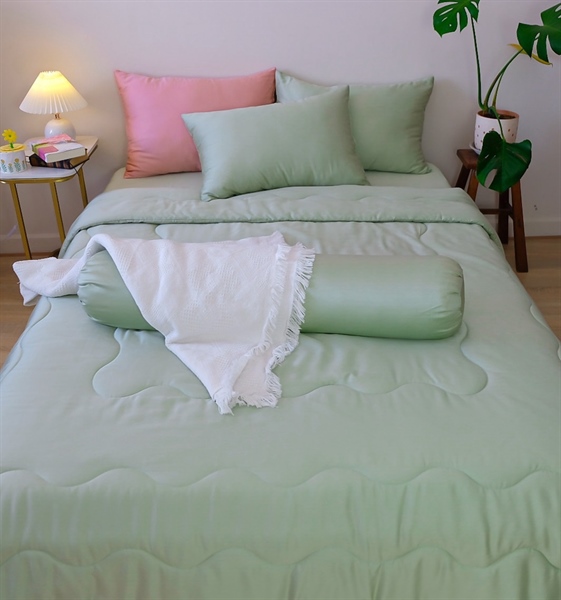 Bộ drap 4 món Tencel 60s màu xanh mạ