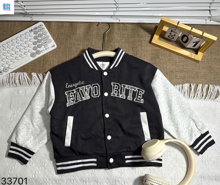 33701- Áo khoác bomber xám than in Favo