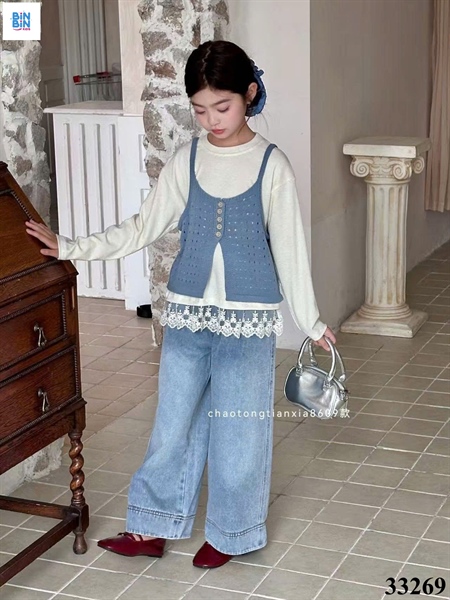 33269- Set Jean 3ct len xanh