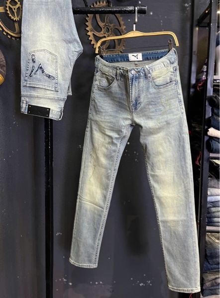 Jean QC VIP-JK0403 xanh bạc was dơ retro thêu túi xanh