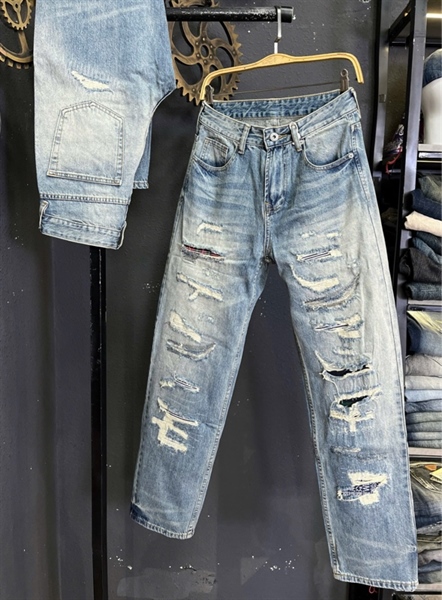 Jean QC VIP-JK9703 xanh bạc rách mạng chỉ-From Relaxed Fit