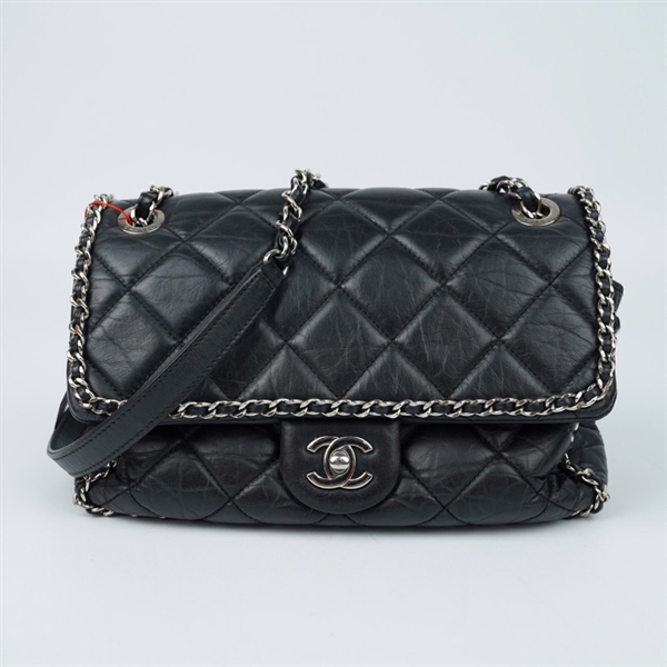 Túi Chanel đen viền xích (30010627) sz24 (BQ) KG+