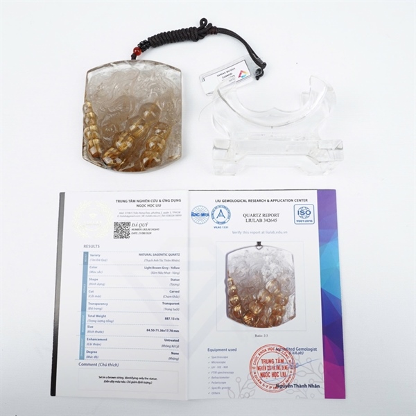 Mặt rồng thạch anh tóc nâu kèm đế 342645 KG+