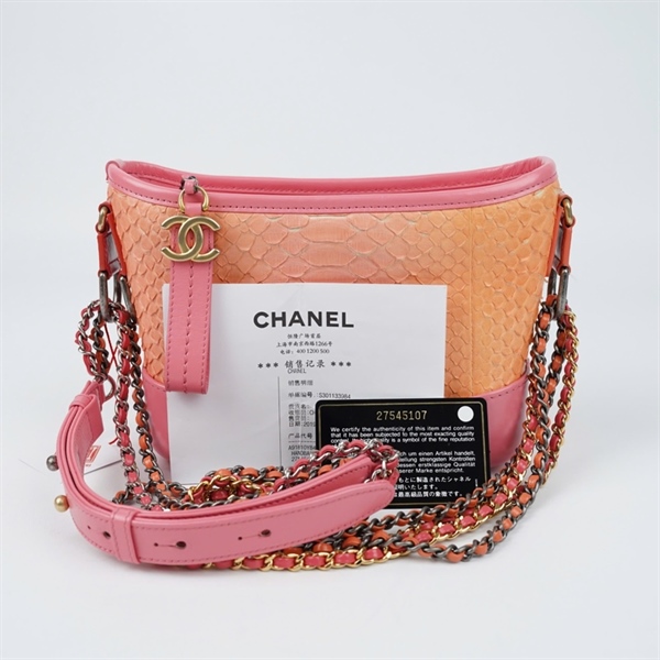 Túi Chanel Gab hồng ánh cam da trăn (27545107) sz19 (BQ) KG+