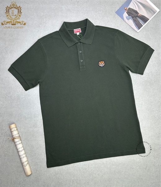 Polo Kenzo dark olive tag hổ cam chữ lưng