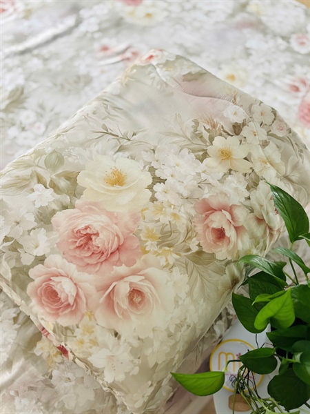 Chăn hè (Vỏ mền/ Vỏ mền chần) Tencel 60s họa tiết hoa hồng cam