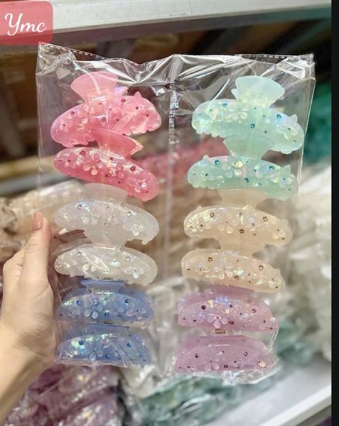 Kẹp xà cừ đính hạt và hoa nhiều màu