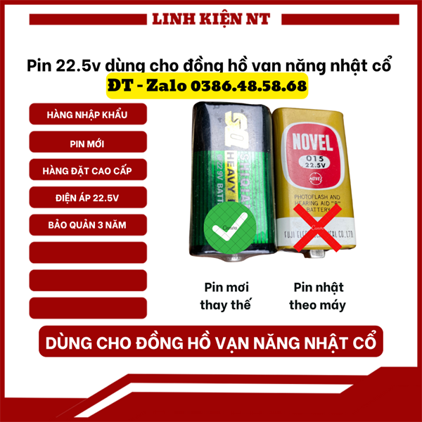 Pin đồng hồ vạn năng 22.5v, Pin 22,5v