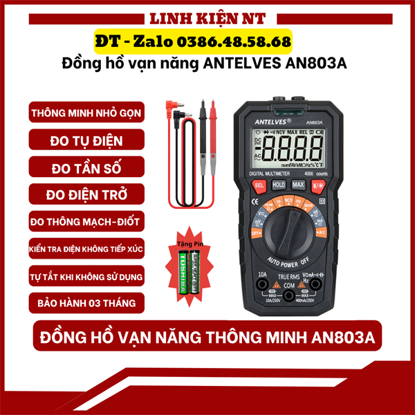 Đồng Hồ Đo Điện Vạn Năng, Đồng Hồ Đo Điện Tử, ANTELVES AN803A, Đo Điện Trở, Đo Tụ, Chống Đo Nhầm