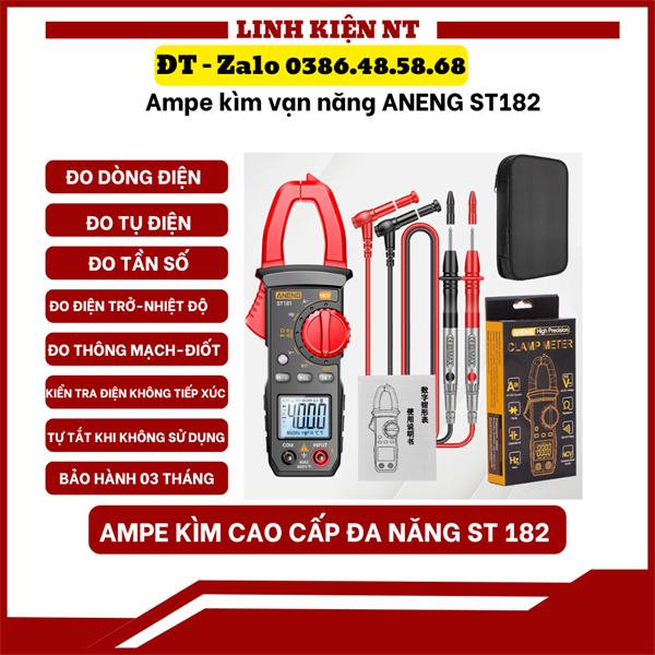 Ampe Kìm Đồng Hồ Kẹp Dòng Vạn Năng ANENG ST182 Đo Tụ, Tần Số, Nhiệt Độ, Điện Trở, Điện Áp