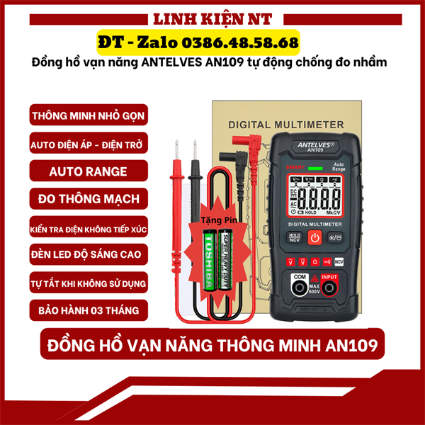 Đồng Hồ Đo Điện Vạn Năng, Đồng Hồ Đo Điện Tử, ANTELVES AN109 Đa Năng Tự Động Chống Đo Nhầm