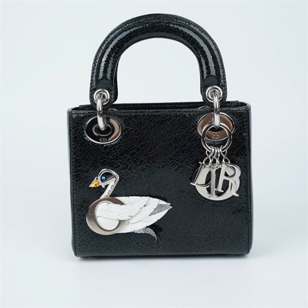 Túi Dior Lady đen in hình swan (32-MA-0166) szmini (BMC) KG+