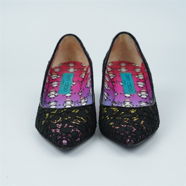 Giày Jimmy Choo đen ren cao 12p sz37 (BQ) KG+