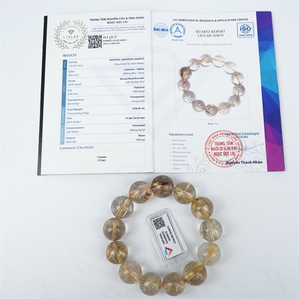 Vòng tay tóc vàng 13hạt 564874 kt 17.88-16.95ly KG+