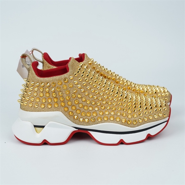 Giày Louboutin vàng đính đinh sz35 (BQ) KG+