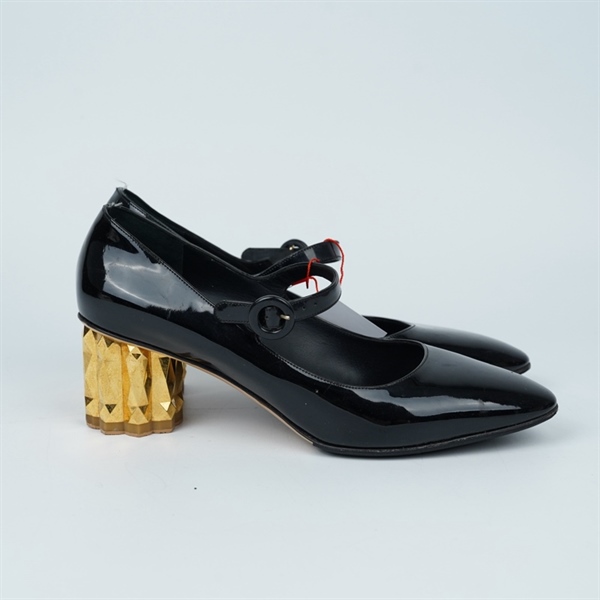 Giày Salvatore đen bóng cao 6p sz7.5 (UK) (BQ) KG+