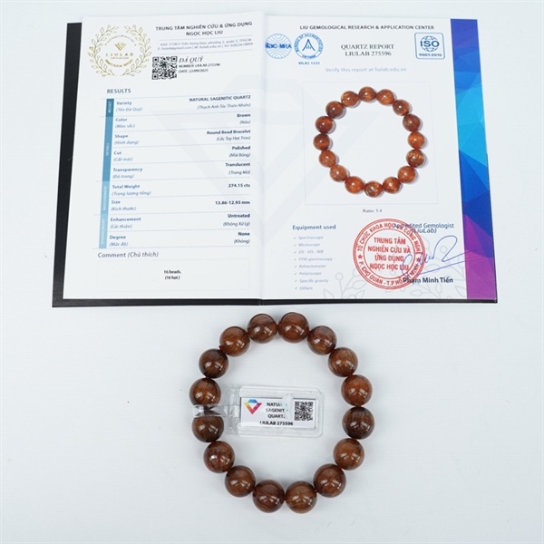 Vòng tay thạch anh tóc nâu 16hạt 275596 13.86*12.93ly KG+