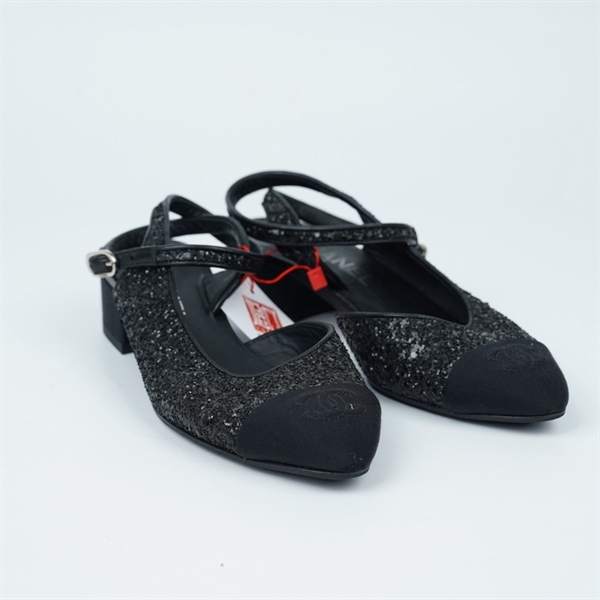 Giày Chanel đen cao 4p sz35 (BQ) KG+