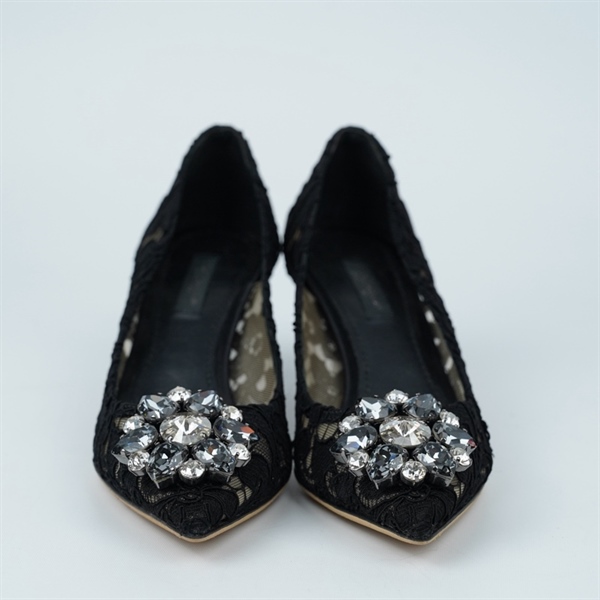 Giày D&G đen đính đá hoa cao 6.5p sz35.5 (BQ) KG+