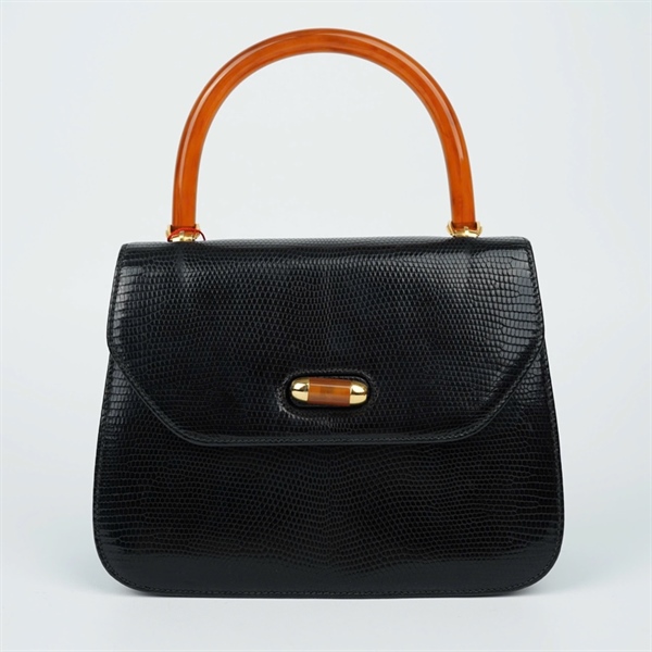 Túi GG Bamboo đen da thằn lằn sz22 (HN) KG+