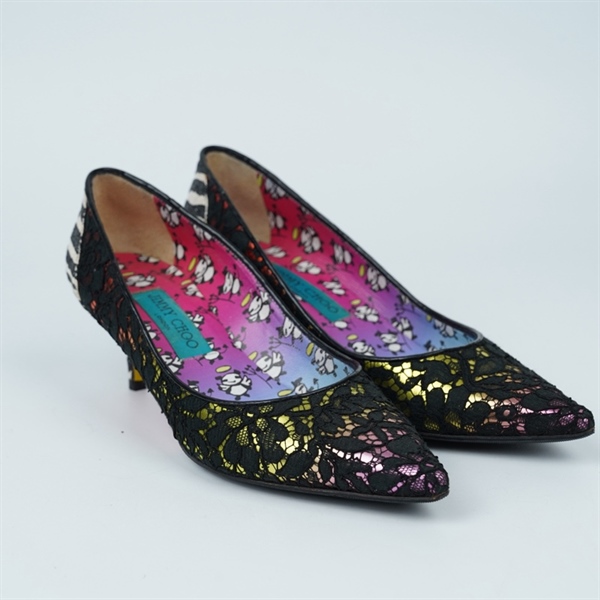 Giày Jimmy Choo đen ren cao 12p sz37 (BQ) KG+