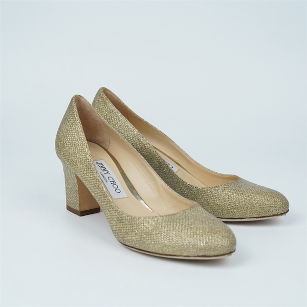 Giày Jimmy Choo vàng nhũ cao 6.5p sz36.5 (BQ) KG+