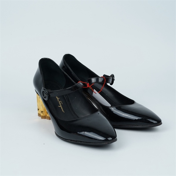 Giày Salvatore đen bóng cao 6p sz7.5 (UK) (BQ) KG+