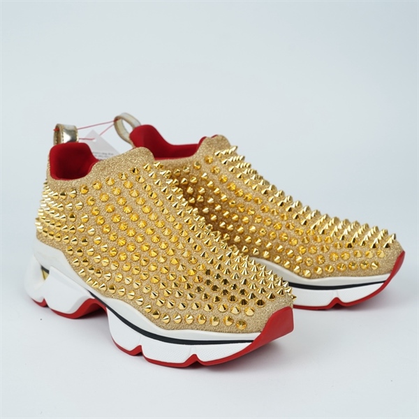Giày Louboutin vàng đính đinh sz35 (BQ) KG+