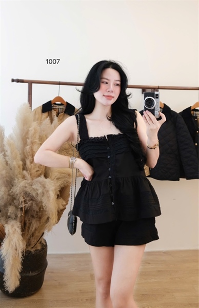 Set 2s viền ren ngực quần cộc ( ĐEN ) 1007