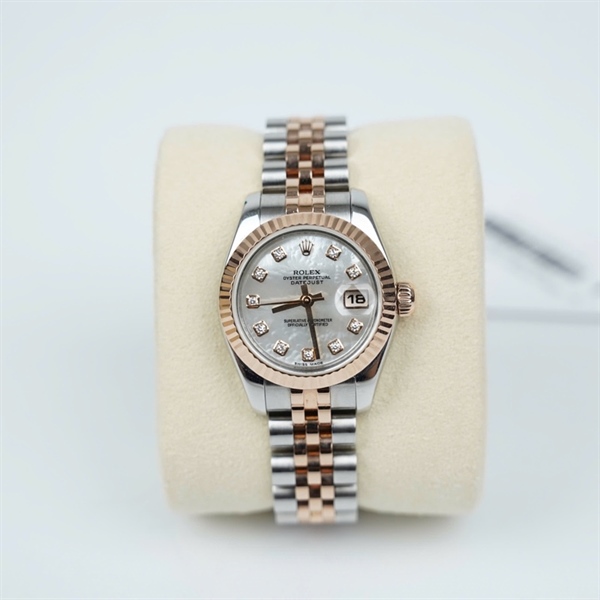 Đồng hồ Rolex mặt viền vàng hồng niềng phay độ (M850115) sz28.6 (HC) KG+