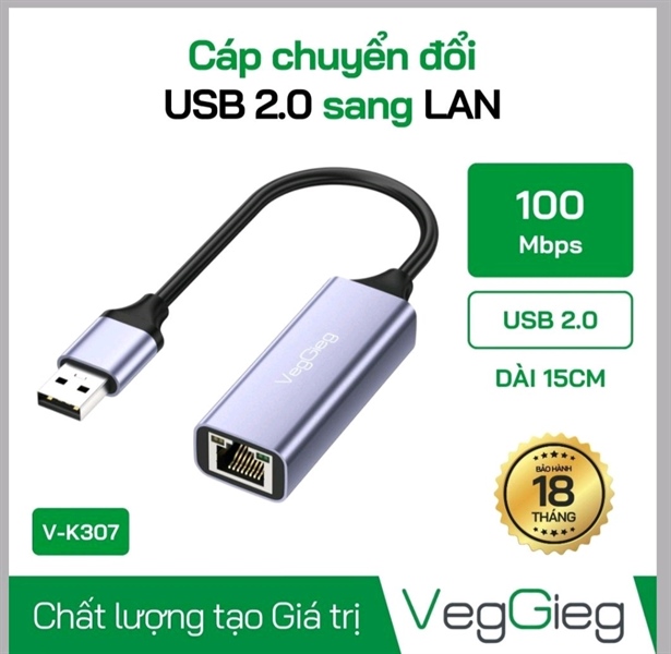 Cáp chuyển USB 2.0 sang LAN V-K307 VegGieg