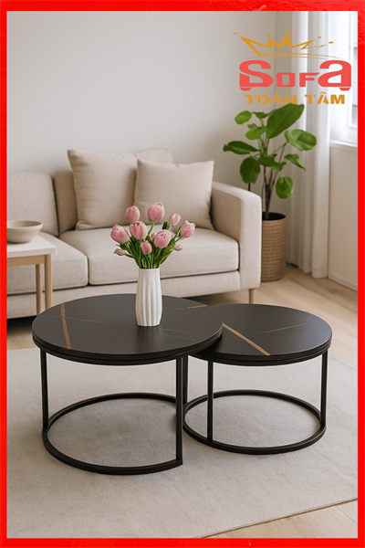 Bàn Trà Đôi Tròn Toàn Tâm – Hiện Đại Tối Giản