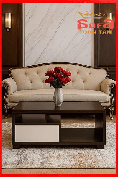 Bàn trà chữ nhật gỗ MDF phối màu nâu – trắng