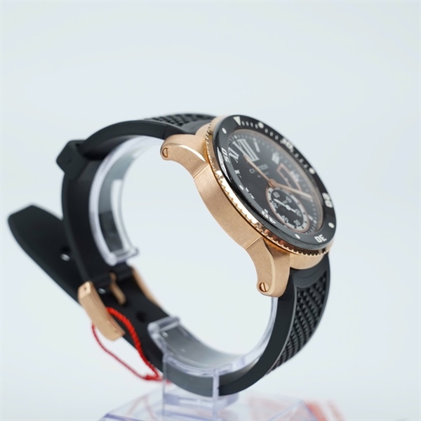 Đồng hồ Cartier dây đen mặt tròn vàng hồng (50119UX) sz47.7 (HC) KG+