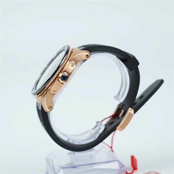 Đồng hồ Cartier dây đen mặt tròn vàng hồng (50119UX) sz47.7 (HC) KG+