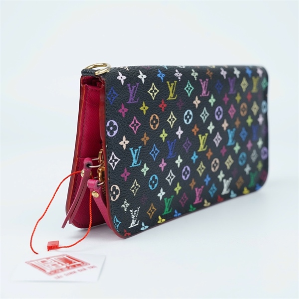 Ví LV đen họa tiết Multicolor gập 2 (LT) KG+