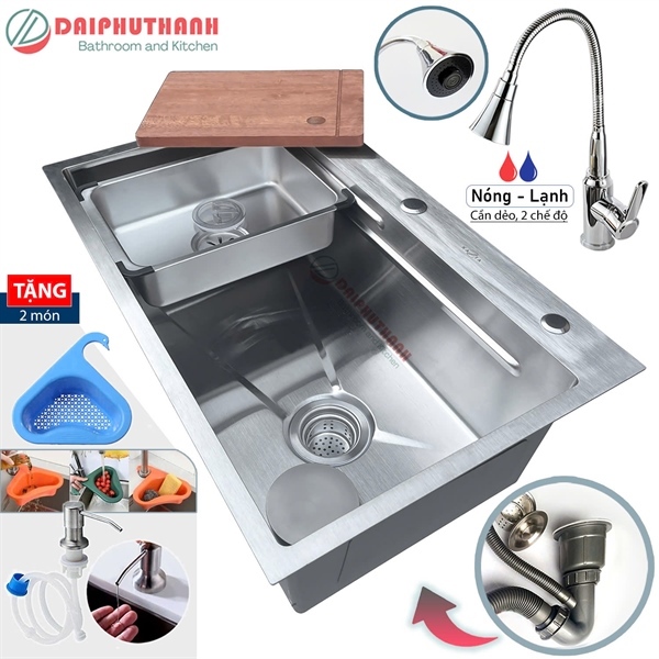 Chậu chén CV7546 1 hộc xước kèm vòi nước (I)