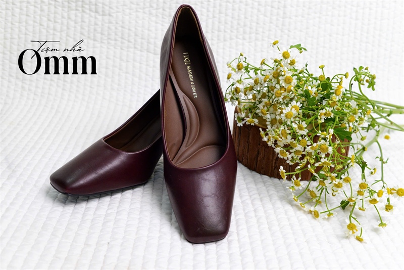 OH310 Giày gót trụ trơn mũi vuông