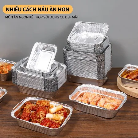 Khay giấy bạc Chữ nhật 230ml - Set 10 khay, 13x10x4.2cm