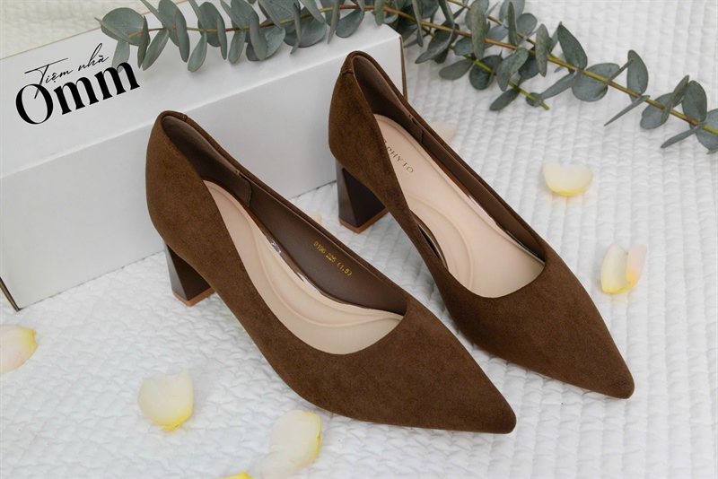OH158 Giày cao gót da lộn mũi nhọn gót trụ 7cm