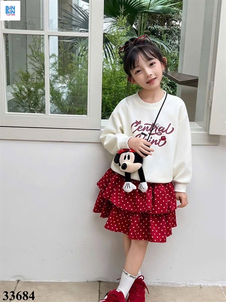 33684-Áo SWT mickey kem+ cv chấm bi đỏ