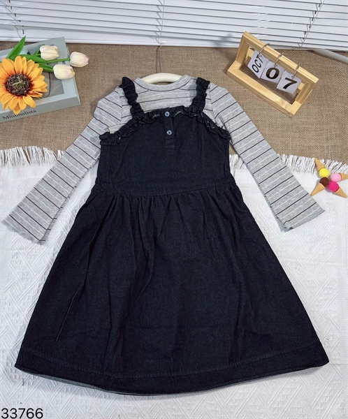 33766- Yếm Jean xám kẻ đỏ