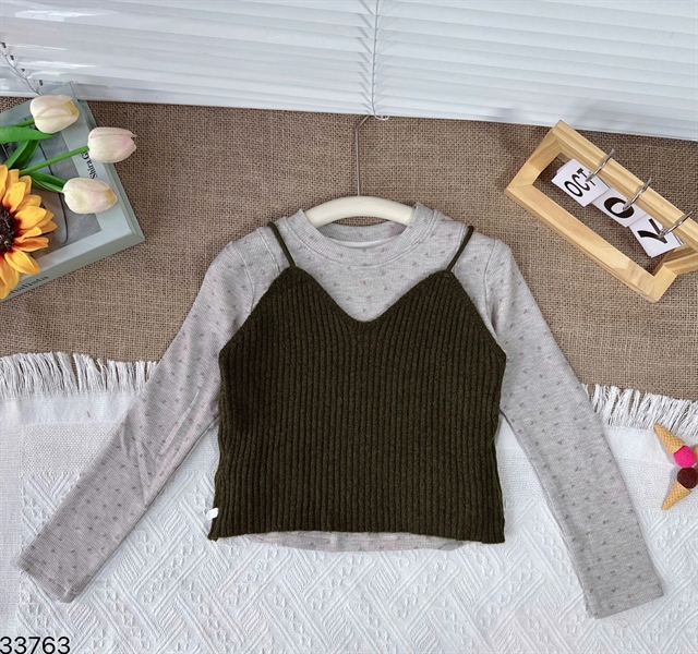 33763- Áo 2ct DT phối yếm xanh