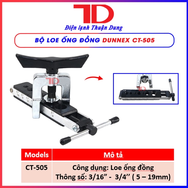 Bộ loe ống DUNNEX, model CT-505, 3/16"-3/4" (5-19mm) (thùng 20 bộ)