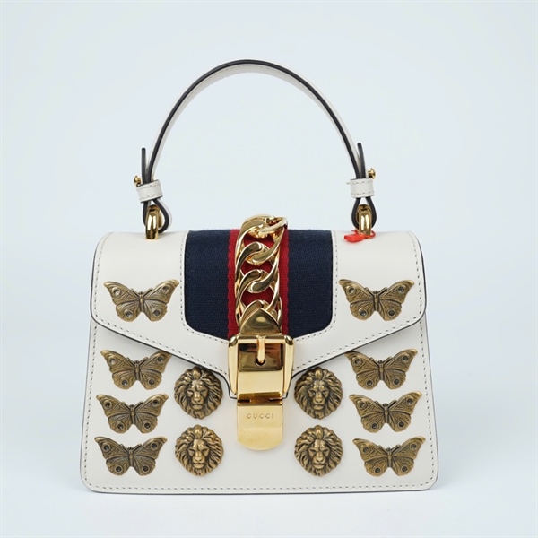 Túi GG Sylvie trắng đính bướm (470270-493075) sz20 (TL) KG+