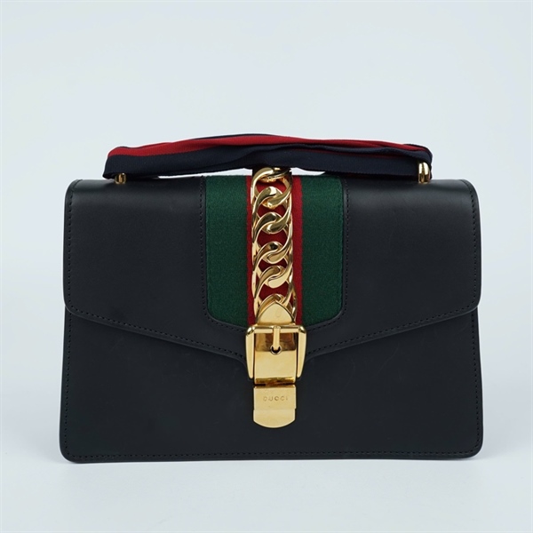 Túi GG Sylvie đen 2 strap (421882-493075) sz25 (TL) KG+