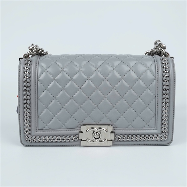 Túi Chanel Boy xám viền xích (30137376) sz25 (TL) KG+